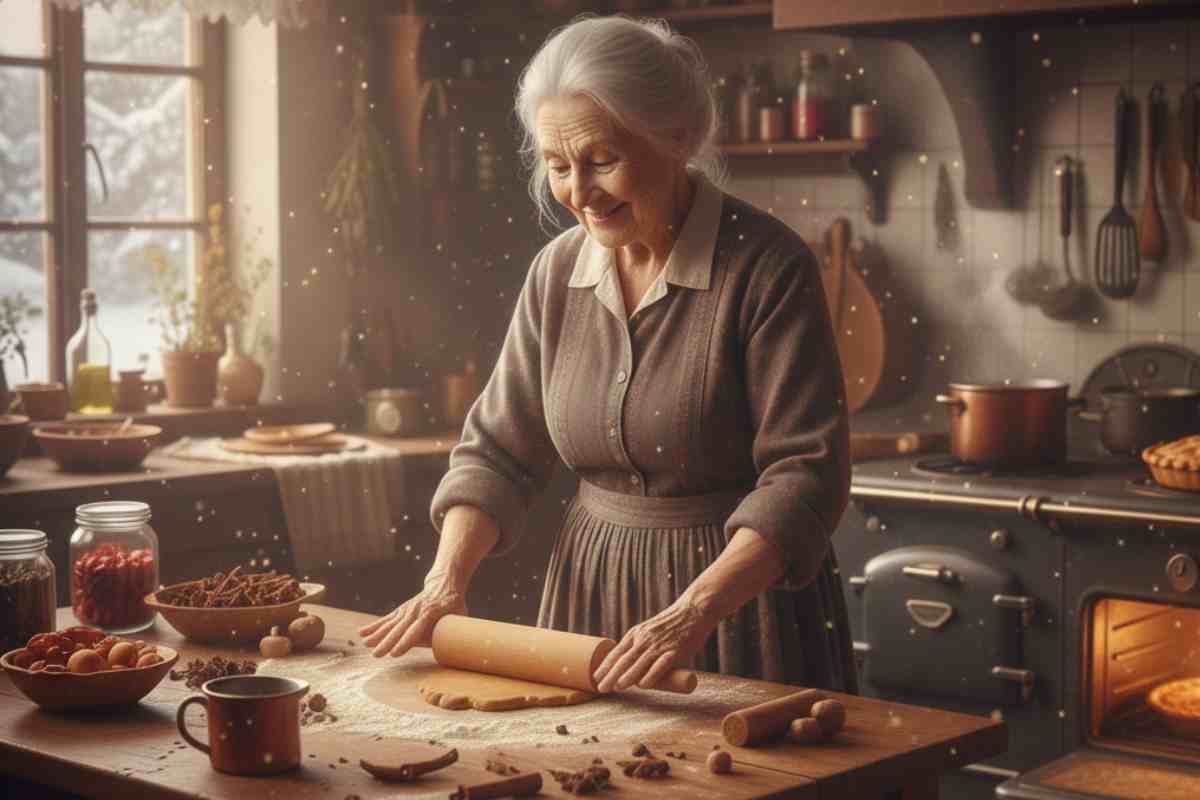 nonna che stende il pan di zenzero