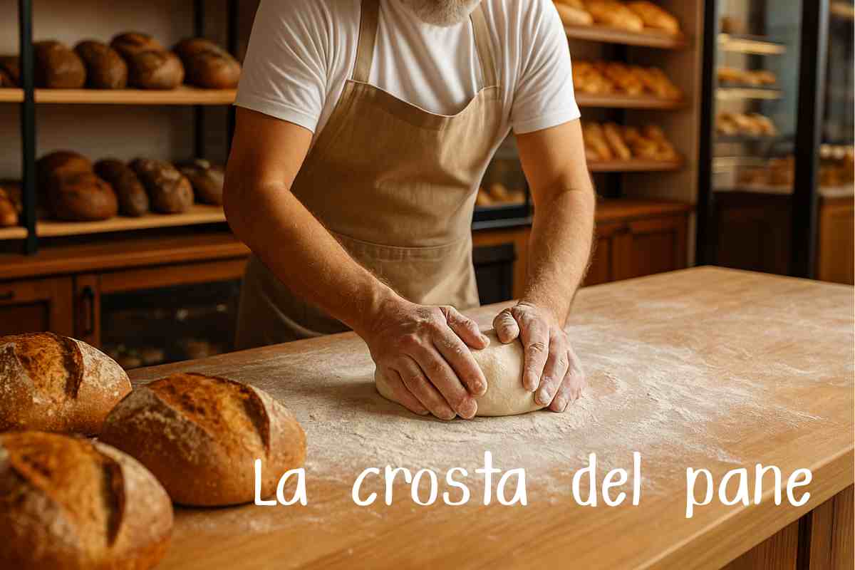 panettiere che impasta il pane nella sua bakery